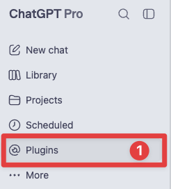 ChatGPT sidebar with Plugins highlighted.